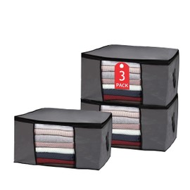 HOCCO Clothes Storage, Foldable Blanket Storage Bags, Storage Containers for Organizing Bedroom, Closet, Clothing, Comforter, Organization and Storage with Lids and Handle, Grey (3-Pack), 23x16x13
