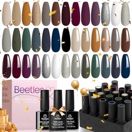 Beetles Gel Nail Polish Kit- 20 Pcs Industrial Wave Collection Brown Burgundy Red Purple Gel Polish Set Blue Green Glitter Gel Nail Kit Soak off Top Coat Base Coat DIY Nail Gifts for Women Girls