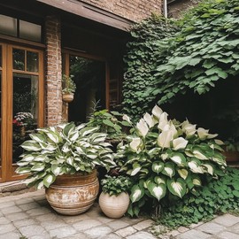 100 Hosta Seeds for Planting, Jardin Perennial Lily Flower, White Lace Variegated Foliage, Shade-Loving Plant for Pots & Garden Landscaping (White & Green Leaves)