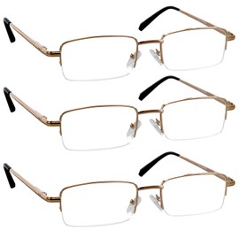 TruVision Readers 3 Pk - Gold Metal Frames and Clear Acrylic Lenses 2.25