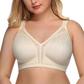 DotVol Women's Full Coverage Minimizer Bra Non-Padded Floral Lace Wirefree Soft Cup Plus Size(38B, Beige)