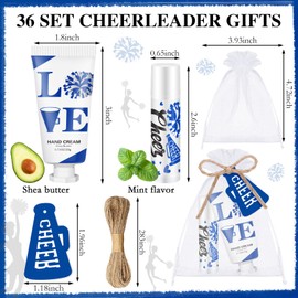 Heigble 144 Pcs Blue Cheer Favors Natural Bulk Lip Balm and Hand Cream Set, Include 36 Lip Balm 36 Moisturizing Hand Cream 36 Bags 36 Card and Rope cheer accessories for Team Sports Party Supplies