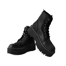 T.U.K. Black TUKskin Double Decker Boots for Men & Women, 7 Eye Lace Up Platform Boot US 12 Women/10 Men