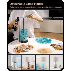 EDISHINE 23.6" Glass Table Lamp Set of 2, DIY Refillable Bedside Lamp with Linen Lampshade & Rotary Switch, E26 Base, Nightstand Light for Living Room, Bedroom, Office