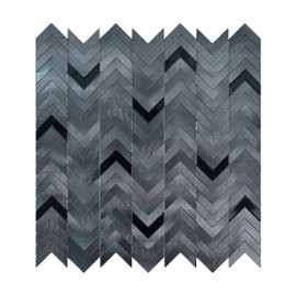 Black Peel and Stick Backsplash Herringbone Tile, Self-Adhesive Aluminum Metal Backsplash Stick on Wall Tiles for Kitchen Bathroom (6 Sheets)