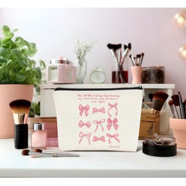 Dejfel Coquette Pink Bow Jesus Cosmetic Bags Zipper Pouch,Preppy Pink Bow Travel Toiletry Bag Aesthetic for Teen Girls,Bible Verses Gift for Birthday Party Girls Travel Storage Accessories