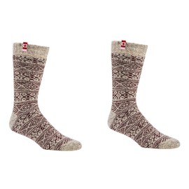 2Pair Men socks, Natural Premium Canadian Pattern Style wool socks, Lambs Heavy wool Blend, Thick Full Plush Thermal socks (9.5-12.5, Red)