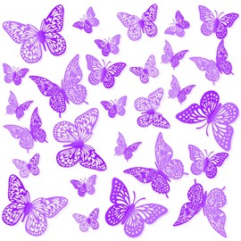 Butterfly Wall Decal,24 PCS Purpler Butterfly, Butterfly Party Decorations, Room Decorations (Purpler)