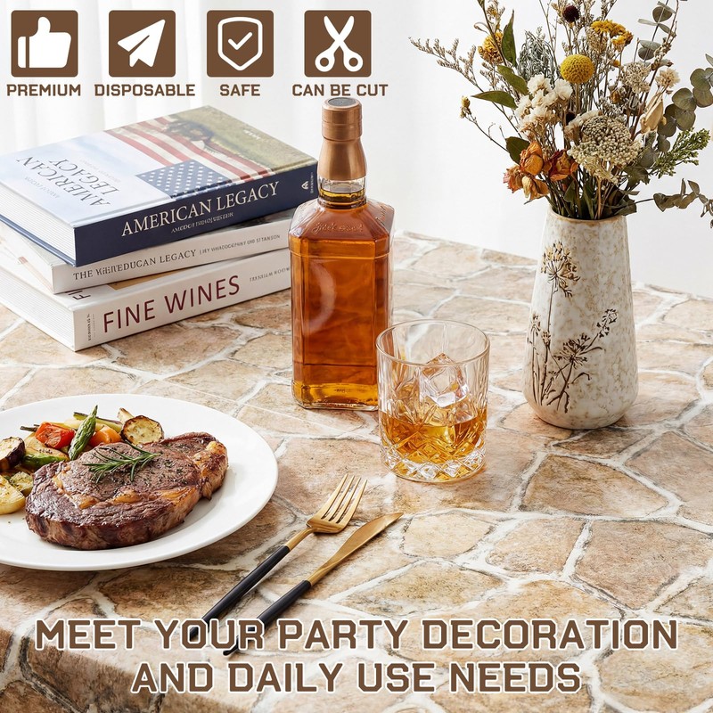 Tegeme 100ftx54in Stone Wall Backdrop Roll, Rock Plastic Tablecloth