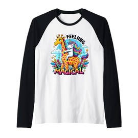 Feeling Magical Unicorn Giraffe Dreamland Raglan Baseball Tee