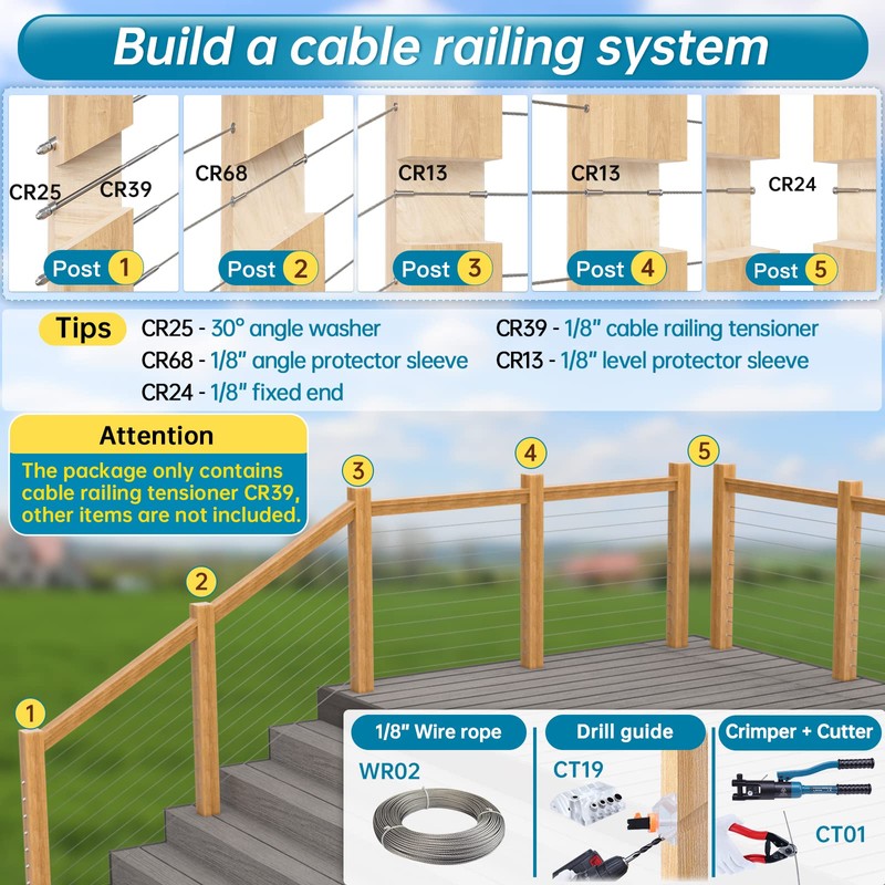 Muzata 20 Pack 1/8" Cable Railing Hardware Kit Hand Swage