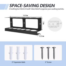 AshKiz Caulking Gun Holder, Caulk Tube Holder Wall Mount Holds 6 Tubes and Nozzles, Caulking Gun Tube Holder for Workshop or Shop or Garage