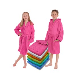 LEBENGOOD Children's Bathrobe for Boys, Girls & Teenagers, 100% Cotton, Terry Towelling, Children, 400 g, with Hood, Light Terry Towelling, Fluffy, Baby Towel, fuchsia
