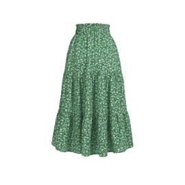 Summer Floral Skirts for Women 2024 Casual Trendy Beach Boho High Waisted Tie Front Ruffle Layered Flowy A Line Midi Skirt 626 Green Floral L