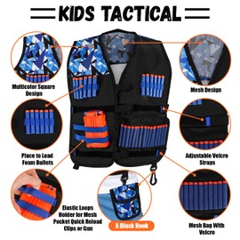 Lehoo Castle Kids Tactical Vest Kit for Nerf Guns N-Strike Elite Series, Nerf Vest for Boys Girls with 30 Refill Darts, Dart Pouch,Tactical Mask, Reload Clips(Blue)