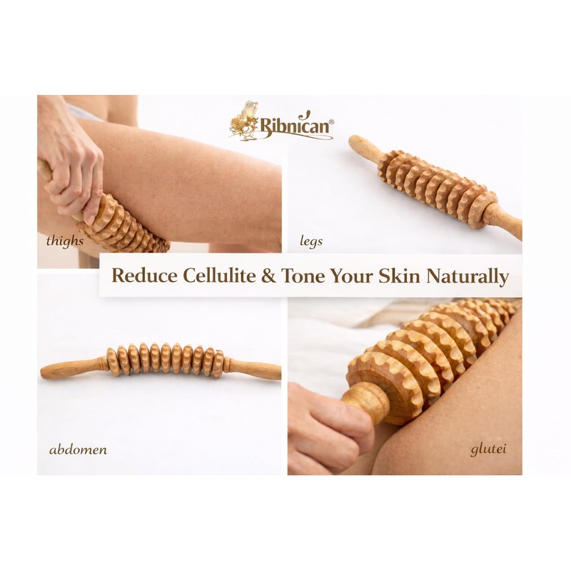 Ribnican Accessories Anti Cellulite Massage Roller with Handle Maderotherapy Wooden