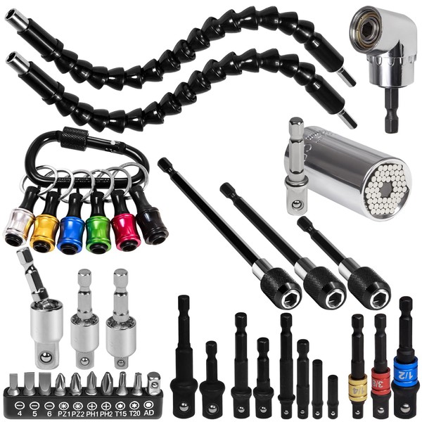 38Pcs Flexible Drill Bit Extension Set, 105° Right Angle Drill