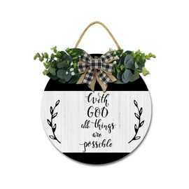 with God All Things are Possible Signs for Front Door Wreaths Religious Scripture Black Bible Verses Wall Wooden Hanging Decoration Wall Decor Wooden Decorative Plaque for Home