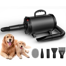 Blanlody Dog Dryer Pet Hair Blower High Velocity for Grooming, Blow 3800W/5.2HP for Large Dogs Sechoir Pour Chien with Stepless Adjustable Speed, 4 Different Nozzles and Dog Brush,Black