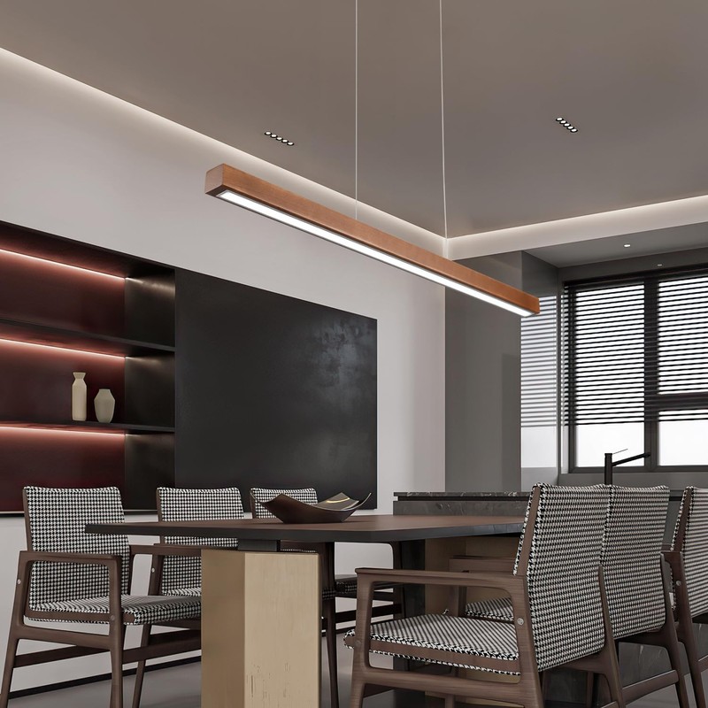 31.5" Wood Linear Pendant Light – Dimmable LED Chandelier with