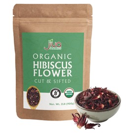 Organic Hibiscus Flowers 2 LB Jumbo Bulk Bag - 100% Pure, Cut & Sifted, Gluten Free, Non GMO, Non Irradiated, Caffeine Free, Perfect for Tea Blends, Jams, Baked Goods by Jiva Organics