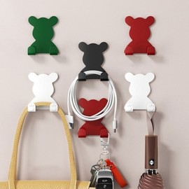 Non-perforated wall-mounted bear-shaped hook ring white 10ea