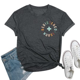 Registered Nurse T Shirt Women RN Nurse Life Tee Shirts Nursing School Graduation Gifts Tee Tops Dark Grey