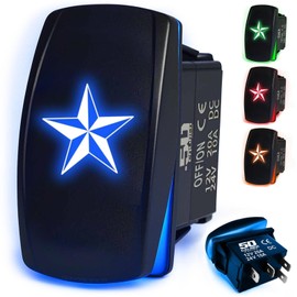 50 Caliber Racing Rocker Switch ON/Off LED Backlit -Nautical Star- UTV, Auto, Boat 20A 12V (Blue)