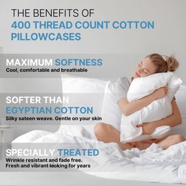 100% Cotton Pillow Cases Queen Size - Cooling, Breathable & Soft Pillowcase Covers Set of 2 - Extra Soft - 400 Thread Count Cotton - Machine Washable Protectors - Luxury Linen Pillowcases - Light Grey