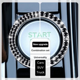 LivTee 2 PCS Crystal Combinatorial Rhinestone Car Engine Start Decoration Ring, Push to Start Button Cover/Sticker, Bling Car Interior Accessories for Women, Key Ignition&Knob Bling Ring, Black