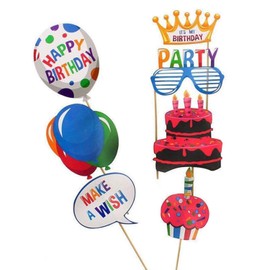 Trimming Shop Colourful Happy Birthday Selfie Photo Booth Mask Props Assorted Design with Bamboo Sticks for Birthday Special Events Photo Accessories 21 Pieces
