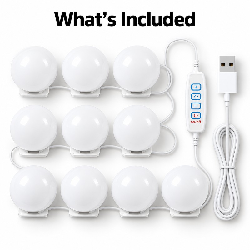 Detachable LED Makeup Mirror Lights – USB-Powered Hollywood Vanity Bulbs