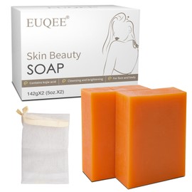 EUQEE Tranexamic Kojic Acid Soap, Tranexamic Soap Bars with Double Acid Whitening For Reduce Appearance of Dark Spots, Skin Discoloration, Even Out Skin Tone with a Foaming Net (2x142g)