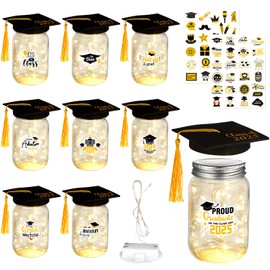 8 Set Graduation Table Decor Set Graduation Jar Decorations with LED Lights Class of 2025 Gifts Ideal Graduations Gifts Hats Stickers LED String Light for High School College