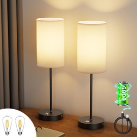 2-Pack Cordless LED Table Lamps 6000mAh Rechargeable Lamp Battery Operated Table Lamp Portable Desk Lamp with Fabric Shade, Stepless Dimming Bedside Night Lamp for Bedroom, Office, Restaurant (Black)