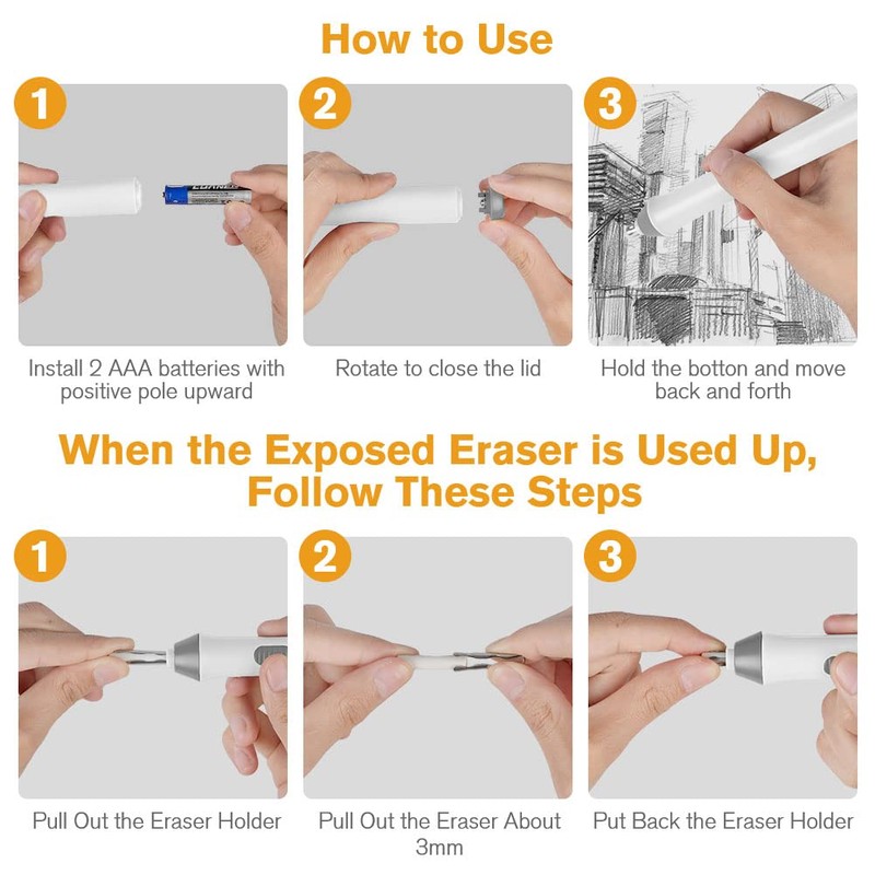 OFFCUP Electric Eraser, Automatic Portable Pencil Eraser, 22pcs Eraser Refills