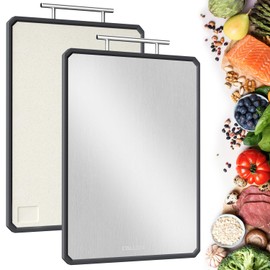 Titanium Cutting Boards for Kitchen, 2 in 1 Metal Cutting Board for Chopping Meat/Vegetables, Double Sided Pure Titanium & Wheat Straw PP Chopping Board, Food-Grade, Dishwasher Safe Large 16.3”×11”