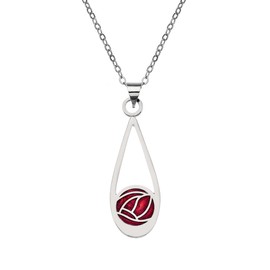 Rennie Mackintosh Inspired silver plated Enamelled Teardrop 30mm Rose Necklace Pendant On 16 Inch Chain In Presentation Box (Red)