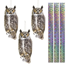 Lifreer 3PCS Reflective Bird Scarer Devices Owl Hanging Decoration Owl Control Device with Reflective Tape Weatherproof Owls Decoy to Frighten Birds Away from Garden Patio Pool
