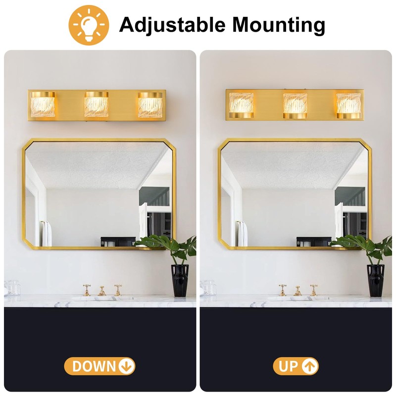 WILON 3-Light LED Vanity Wall Sconce, Gold Bathroom Lighting Fixture