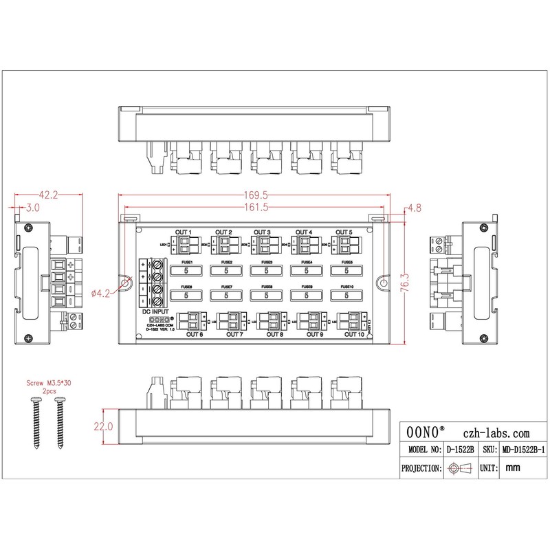 Screw Mount Fused DC 5-32V 10 Position Pluggable Terminal Block