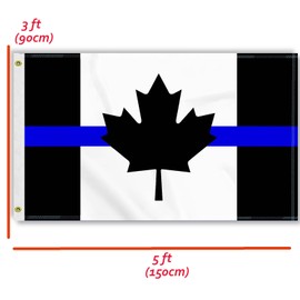 3×5 FT Thin Blue Line Canada Flag, Large 100D Honoring Law Enforcement Officer Black Canadian National Outdoor Banner,ThinBlue Police Doube Side Printing Decor for Patio Garden with Brass Gromment