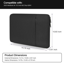 CaseBuy MacBook Air 15 inch Sleeve Water-Resistant Protective Case for 2023 2024 MacBook Air 15 M2 M3 Chip A2941 A3114 Laptop Carrying Case Cover Slim Traveling Accessories Bag -Black