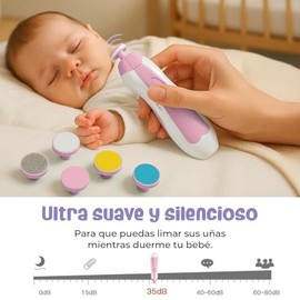 Lima Eléctrica para Uñas de Bebé con Luz LED – Juego de 6 Cabezales Suaves para Recién Nacido y Niños – Silenciosa, Segura y Portátil – Manicura Infan