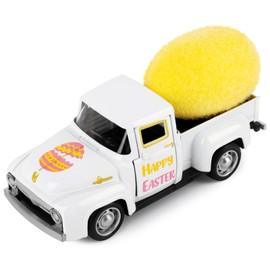 Lemicin Easter Mini Metal Truck with Yellow Eggs, Vintage Metal Diecast White Metal Pickup Tiered Tray Decor Easter Gifts Easter Basket Stuffers for Farmhouse Metal Truck Shelf Table Home Decor