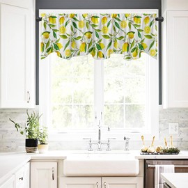 Fanghui Nature Window Exotic Lemon Tree Branches Treatment Valance Watercolor Plant Fruit Art Window Valance with Rod Pocket for Kitchen Dining Room Window Decoration 54x18 in