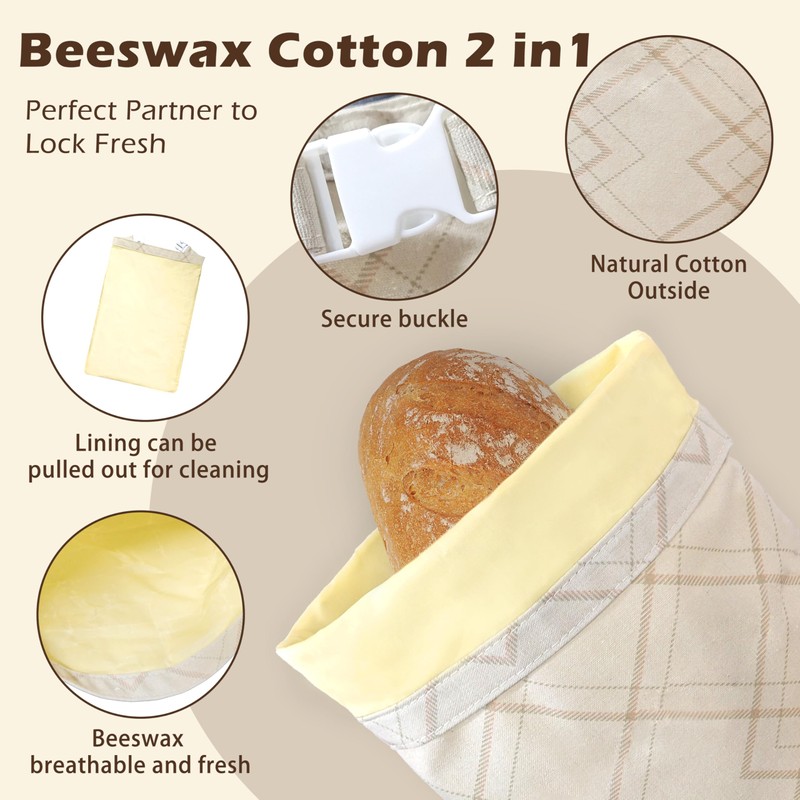 Reusable Beeswax Bread Bags for Sourdough -Extra Large Natural Beeswax