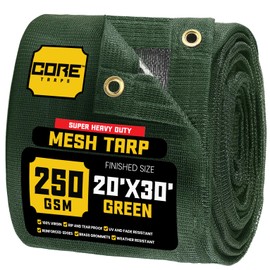 Core Tarps 60% Green Shade Cloth with Grommets - 20 X 30 FT Heavy Duty Mesh Tarp - Sun Shade Cloth for Garden Vegetables Plants Greenhouse Outdoors Backyard Fences Dump Trucks Patio Mesh Shade Tarp