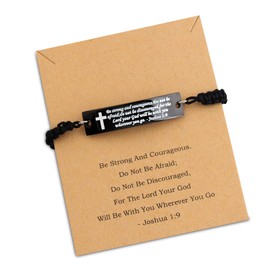 FEELMEM Religious Gift Be Strong and Courageous Joshua 1:9 Bible Verse Braided Rope Scripture Gift for Godmother Women Girl Men (Be Strong)