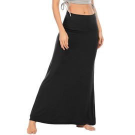 Durio Skirt Maxi Skirt Long Women's Skirt Soft Women's Skirt Casual Skirt with High Waist Skirt Elastic, black